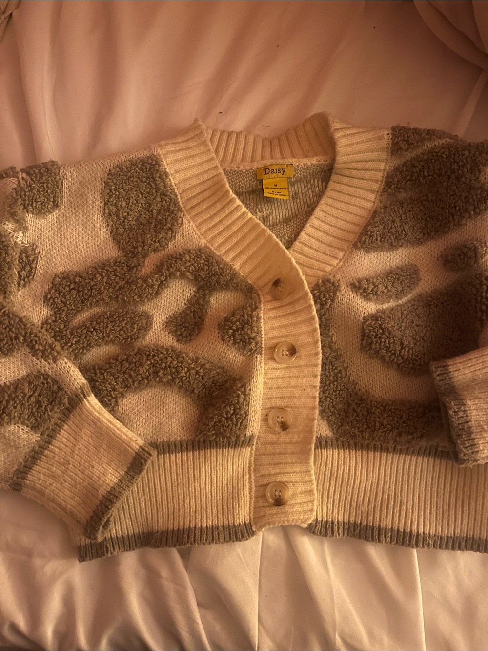 Daisy Cream & Taupe Patterned Button-Front Cardigan